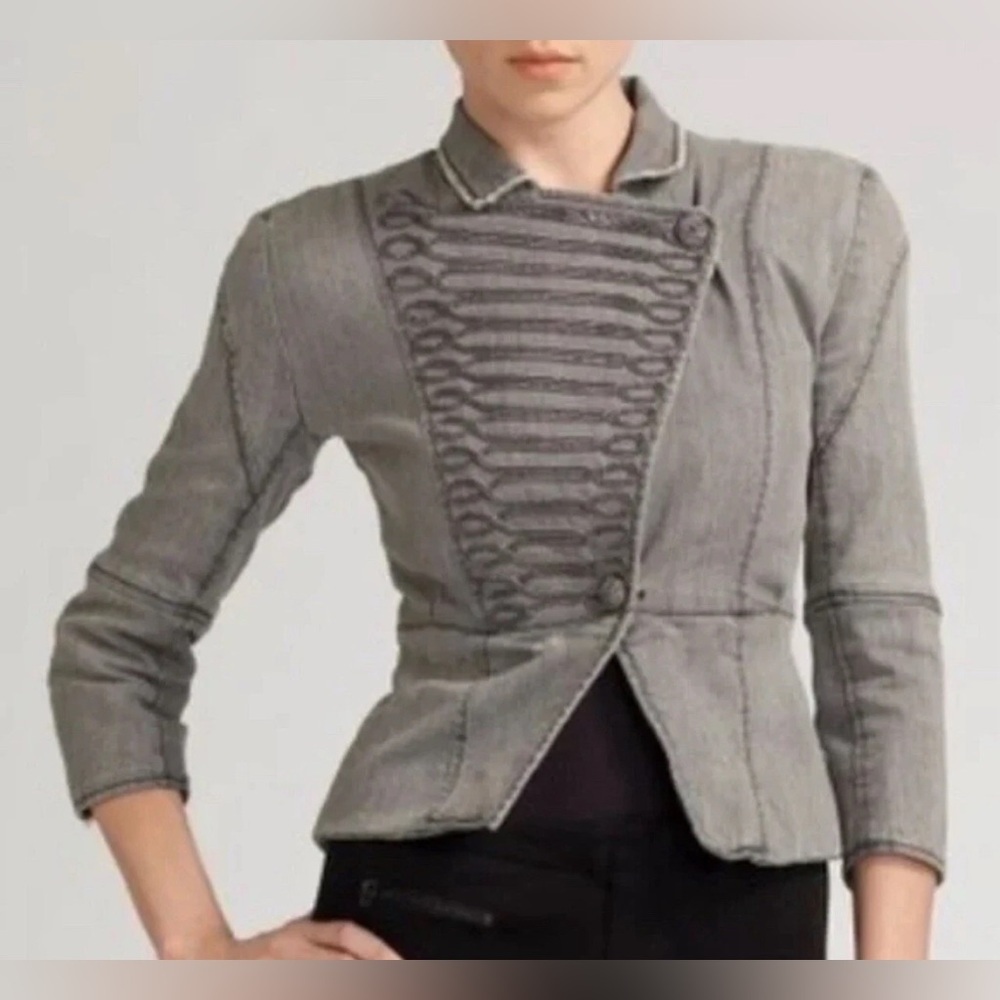 ALICE + OLIVIA XS RODEO Festival Military Braid Denim Jacket Tailored Blazer